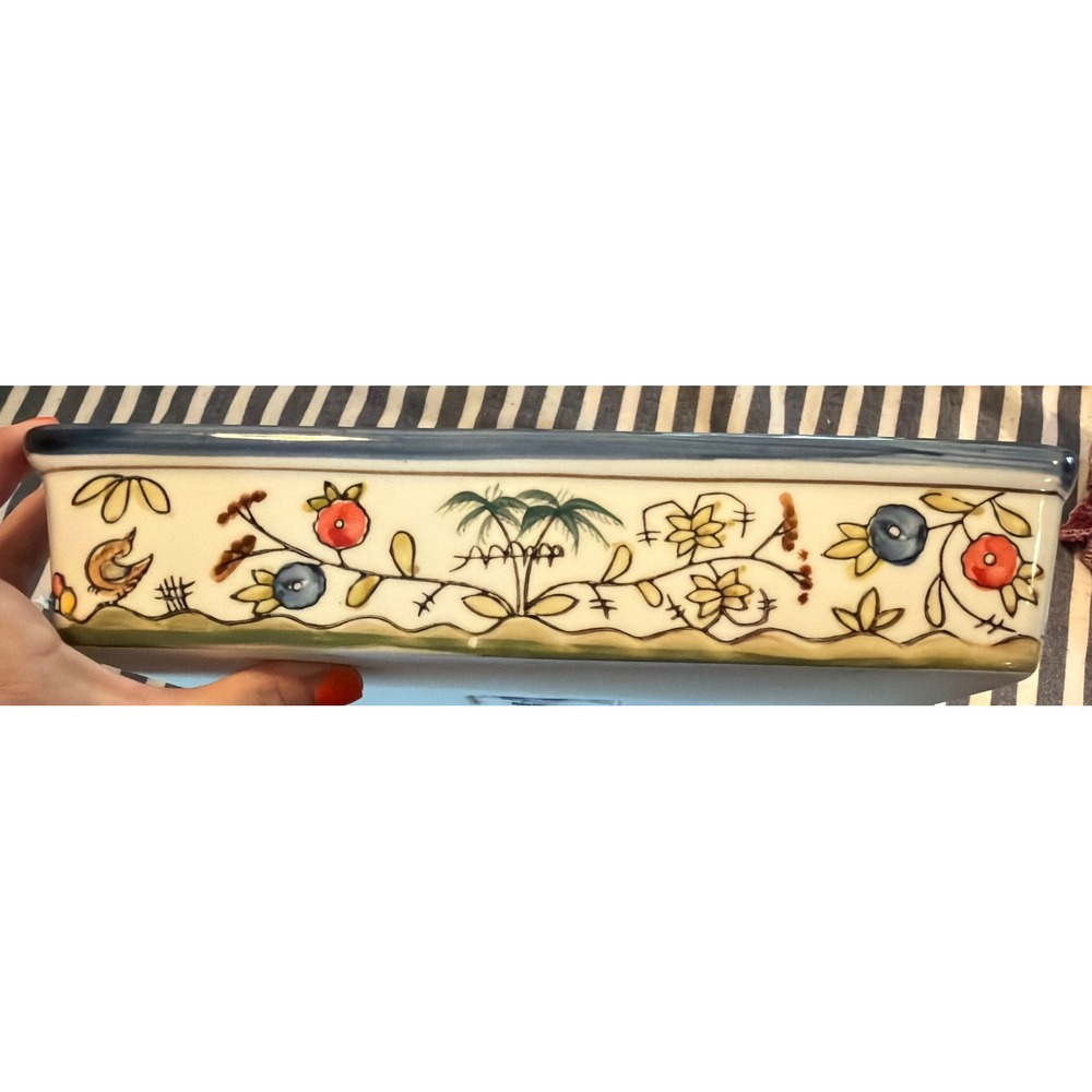 Temp-tations by Tara Old World Divided Rectangular Serving Dish Ceramic Blue 11"